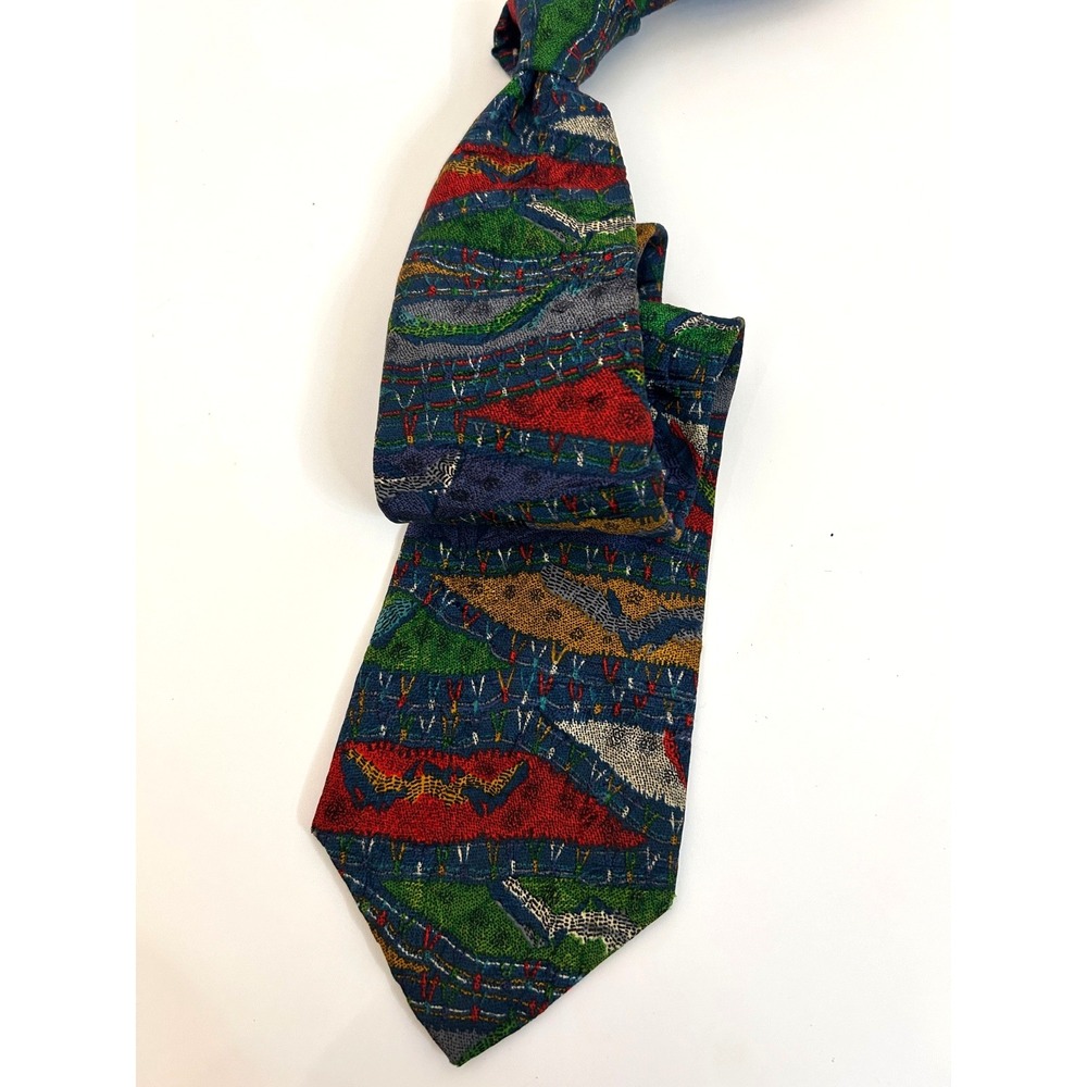 Vintage COOGI Australia Silk Tie Multicolor Sweater Knit Pattern 90s